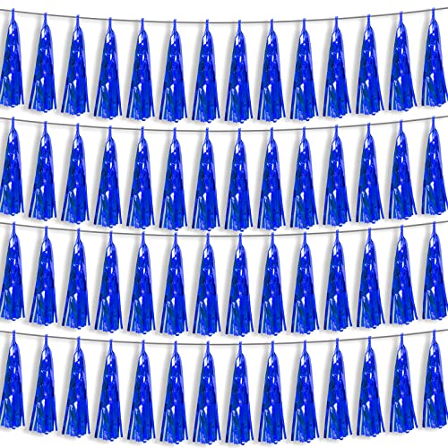 Image of 4P Blue Foil Fringe Metallic Tassel Streamers Banner Tassel Garland for Parade Floats, Bachelorette, Wedding, Birthday, Halloween, Christmas, Bridal /Baby Shower Party Decorations