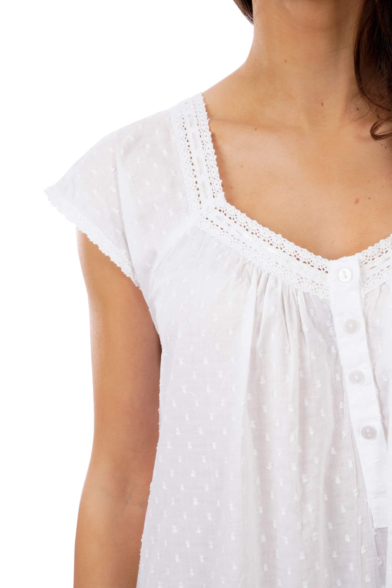 i-Smalls Camisón para mujer, 100% algodón, transpirable, manga corta, con ribete de encaje, diseño victoriano