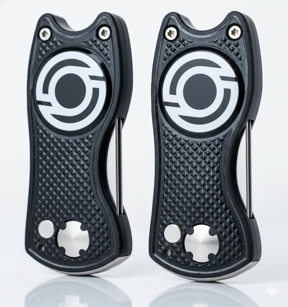 Kaizen Golf Divot Repair Tool with Magnetic Ball Marker - Premium Pitchfork for Golf Course Maintenance - Black 2 PACK