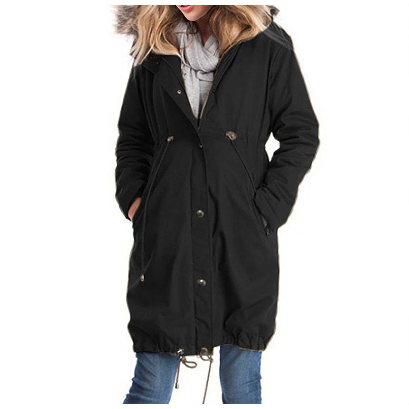 Generisch So Schön - Abrigo de embarazo con cuello con capucha para otoño/invierno, color negro