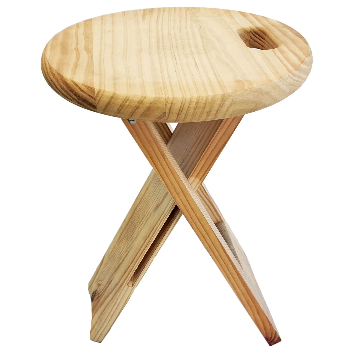 Acan Tradineur Tabouret rond pliable en bois avec poignée et repose-pieds, stable et robuste, pour jardin, balcon, terrasse, camping, maison, 45 x 32 cm
