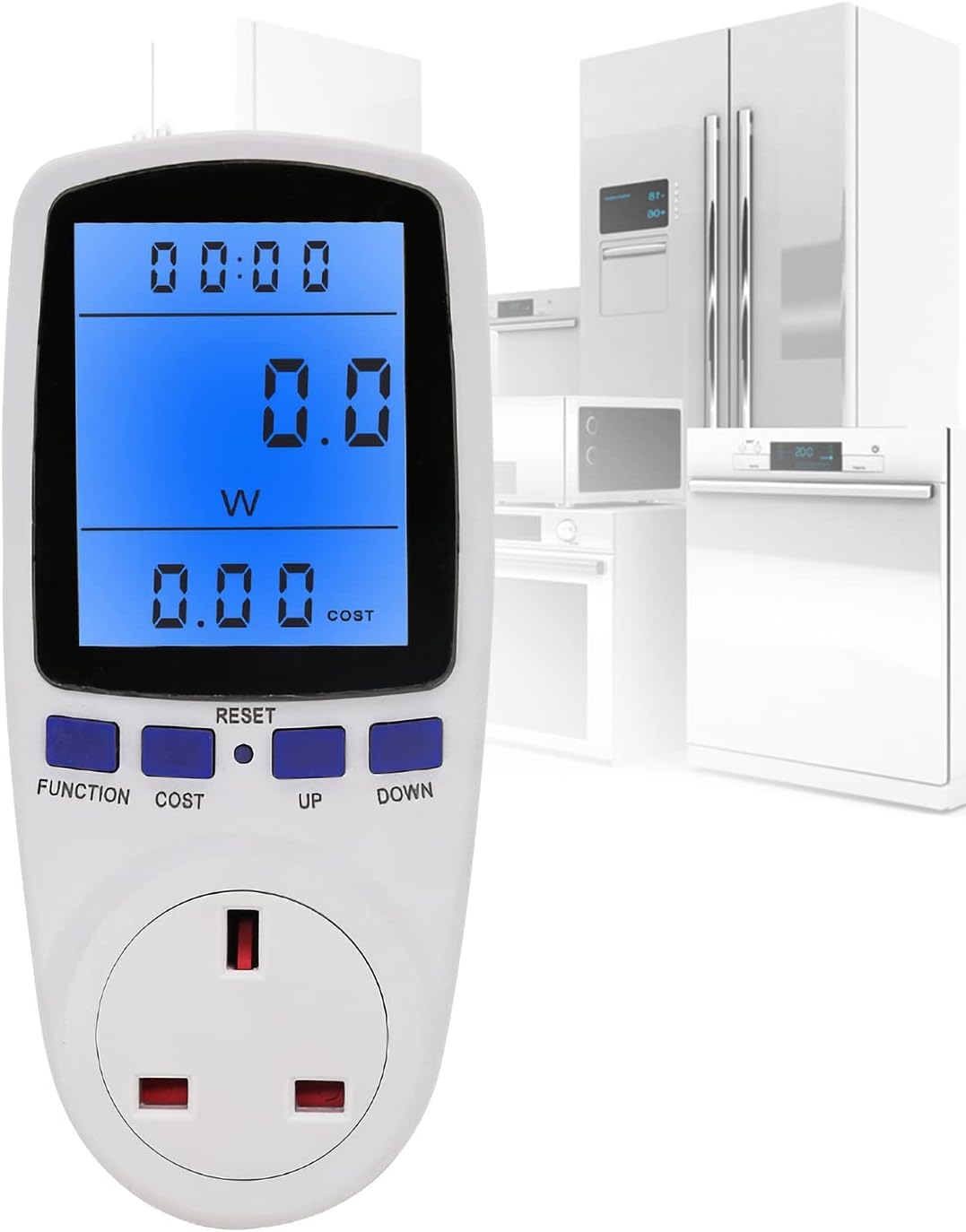 KOWVOWZ Power Meter Energy Monitor Plug - Watt Meter With Backlight LCD Display UK Plug, 7 Monitoring Modes, Overload Warning, Wattage Volt Amp KWH Analyzer Socket