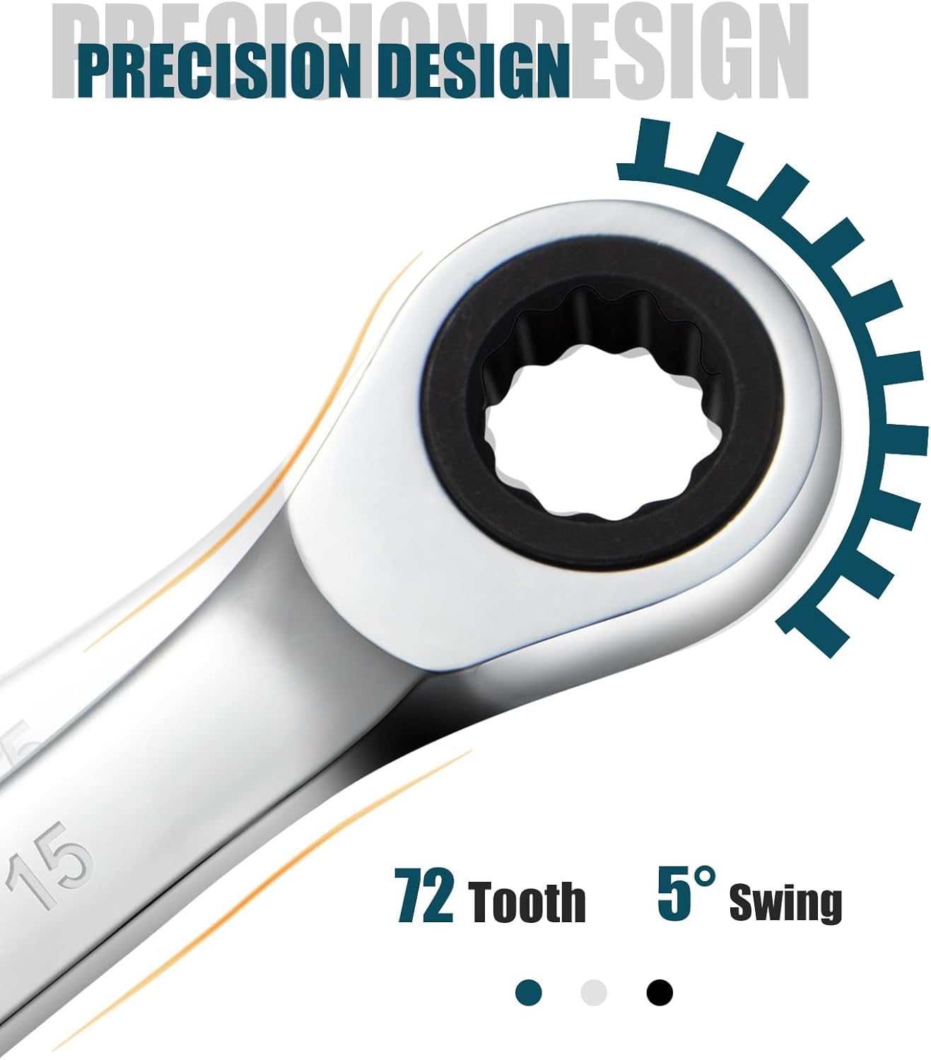 SORAKO 15mm Ratcheting Combination Wrench, Chrome Vanadium Steel Gear Wrench, Industrial Grade Cr-V Steel Gear Spanner, Household Garage Tools(Metric)