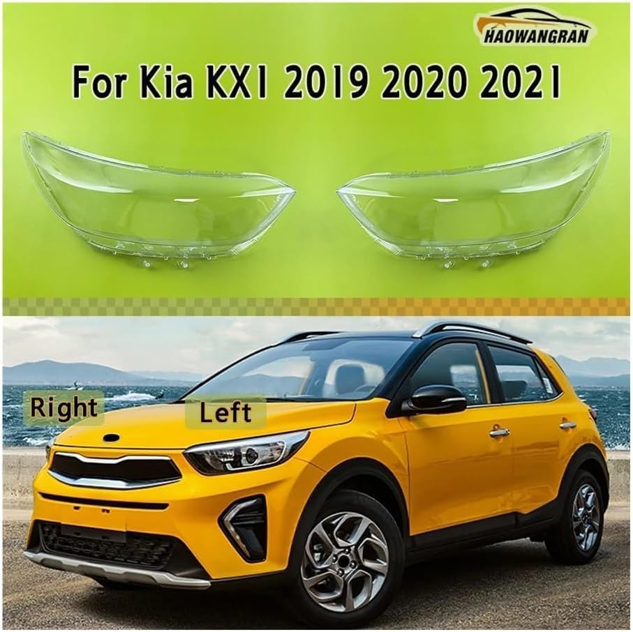 Head light Lens Car Front Head lamp Cover Transparent Shell Replace Original Lampshade Compatible Compatible for Kia KX1 2019 2020 2021 Replacement(A Pair)