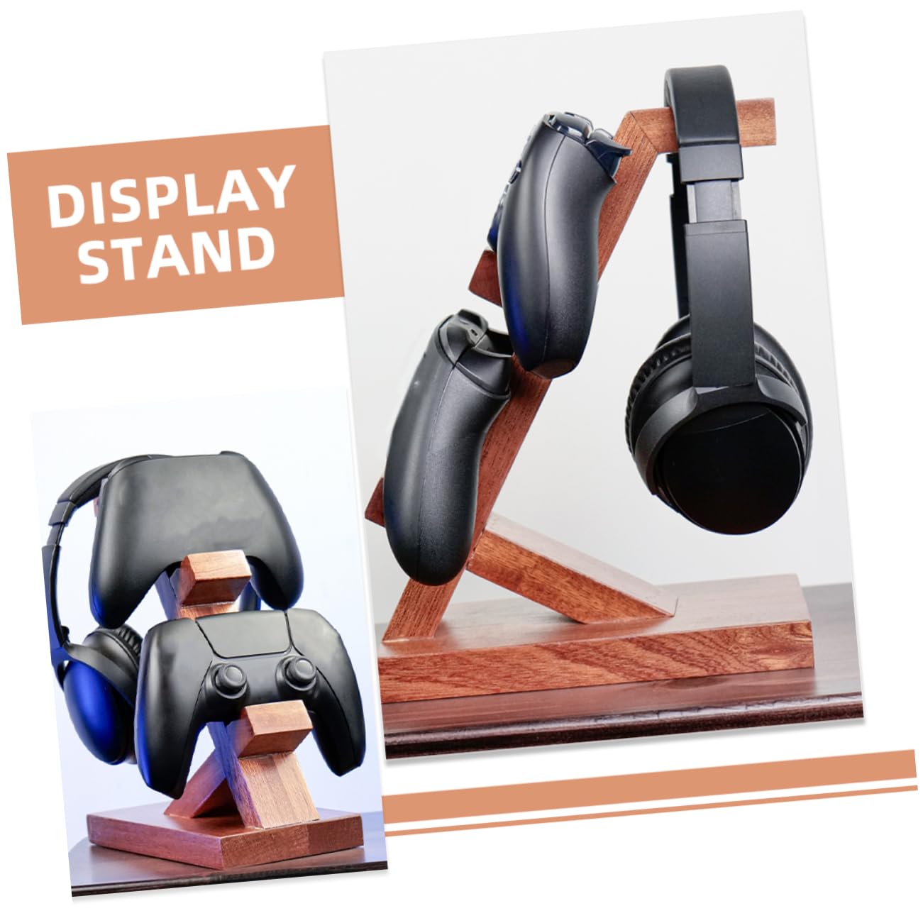 Homoyoyo Supporto per Conservare e Mostrare Accessori Gaming per Controller di Gioco e Cuffie per Protezione e Esposizione in Legno Marrone, Organizer Elegante