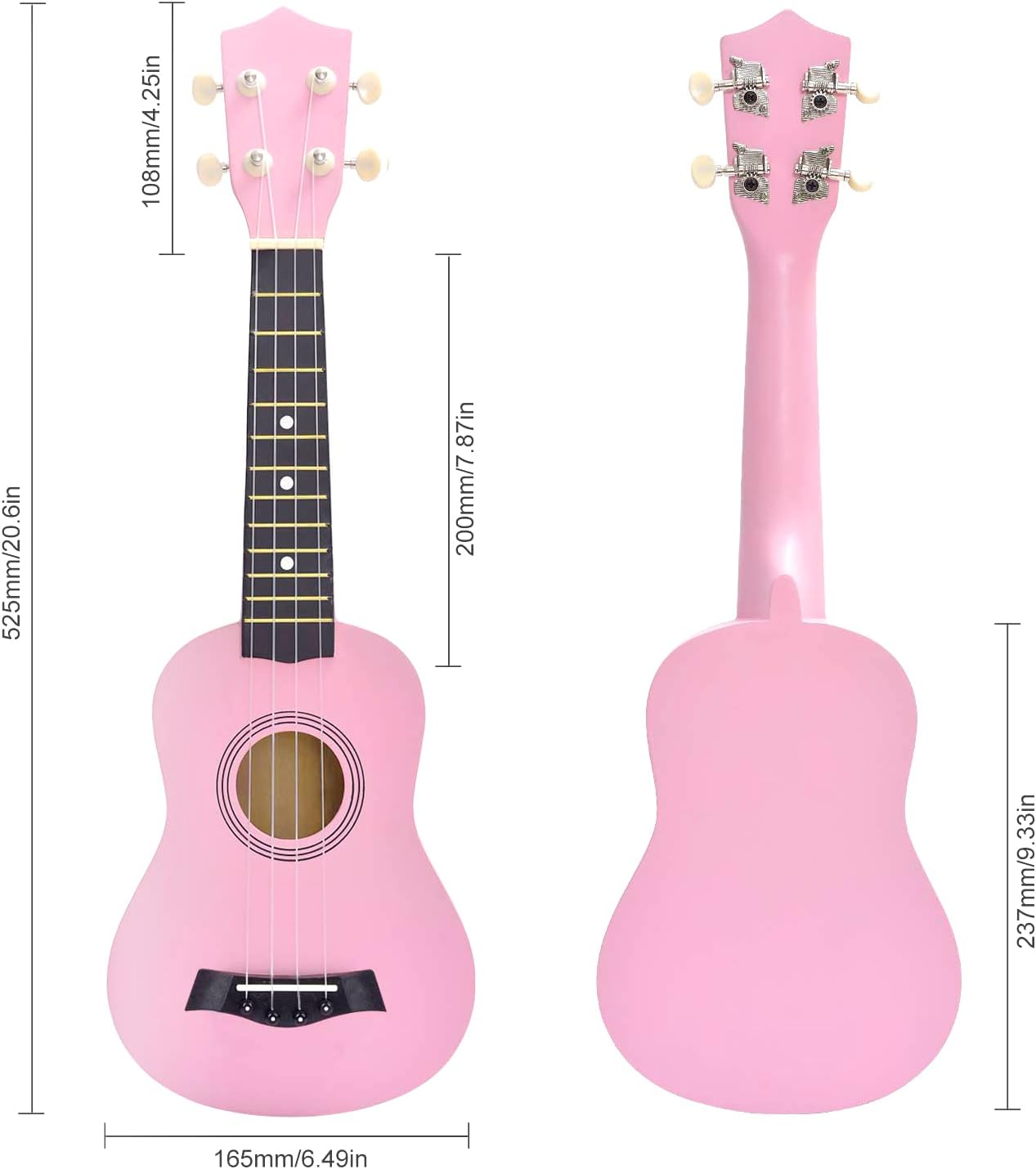 Soprano Ukulele Beginner Pack, 21 Inch Basswood kids Ukuleles Starter Kit with Gig Bag Spare Strings Tuner and Picks. (pink)