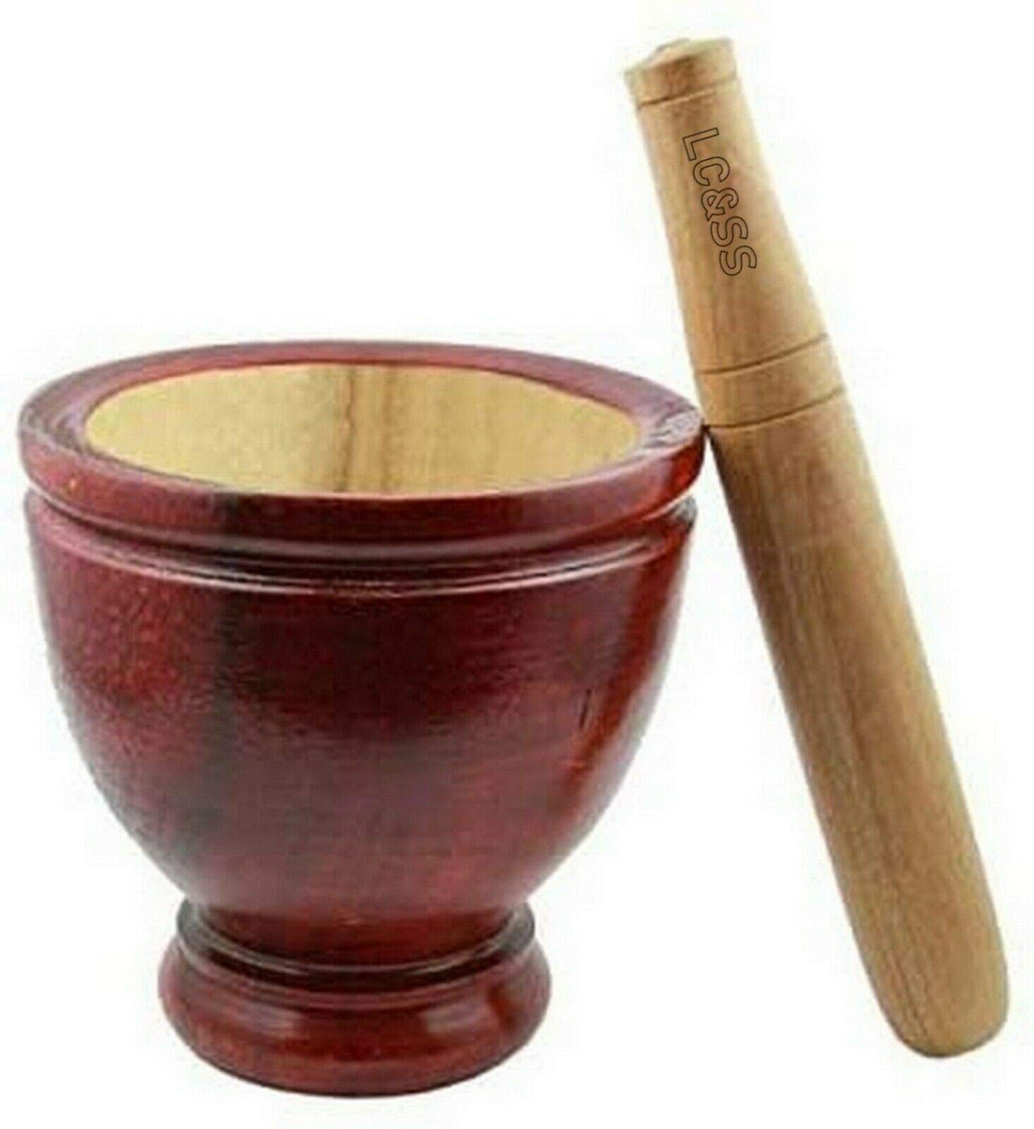 Mortar 8 inches with Pestle Natural Wood Papaya Salad Somtum Mixer Thai handmade cook, Brown