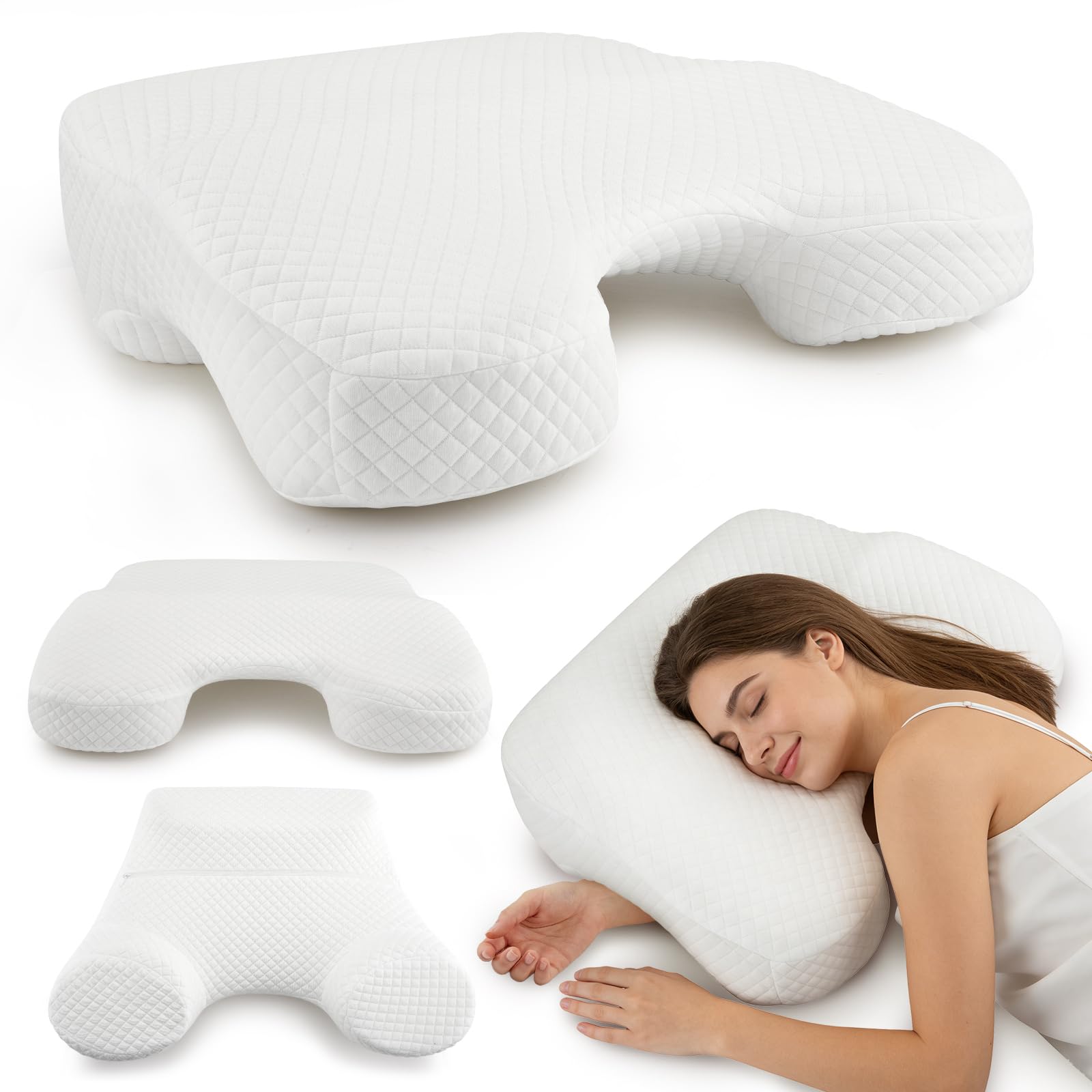 Oreiller Ergonomique Cervical pour Dormeurs sur le Côté, le Dos, Oreiller de Positionnement Latéral avec Trou, Coussin Memoire Forme pour Cou et Épaules, Oreiller Memoire Forme Coussin de Lecture