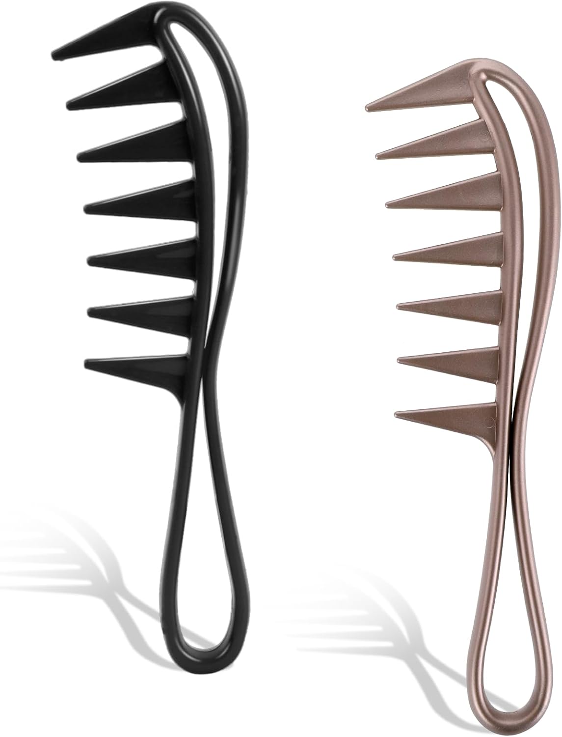 YelaJoy 2 Pcs Wide Tooth Comb, Styling Comb Wig Combs Big Teeth Anti-Static Curling Combs for Women Sturdy Large Tooth Professional Hairstyle Tool for Curly Wet Wavy Hair (Black, Champagne)