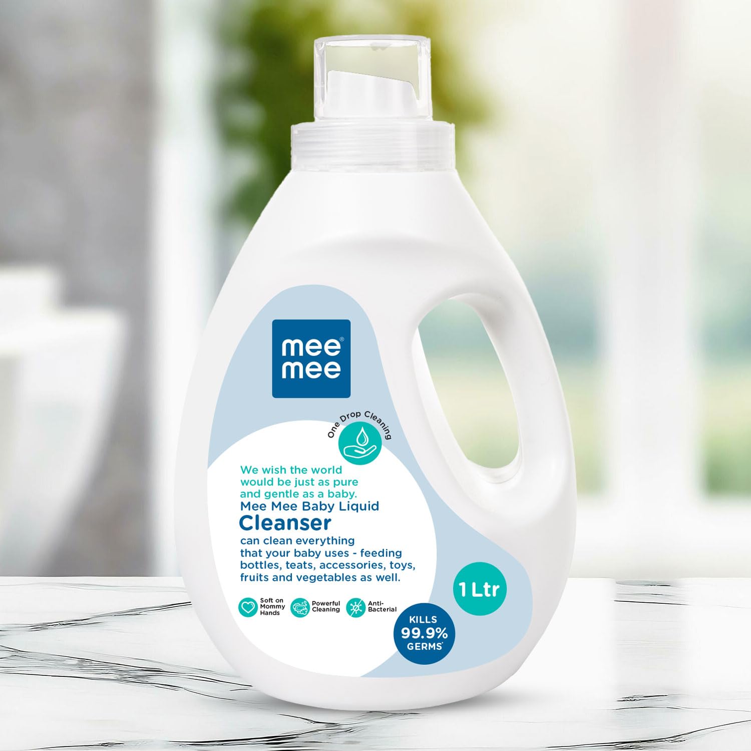 Mee Mee Liquid Cleanser 1000ML Anti-Bacterial Kills 99.9% Germs | Cleanser for Bottles, Nipples, Accessories, Toys, Fruits & Vegetables No Alcohol, One Drop Cleaning, Dermatologically Tested