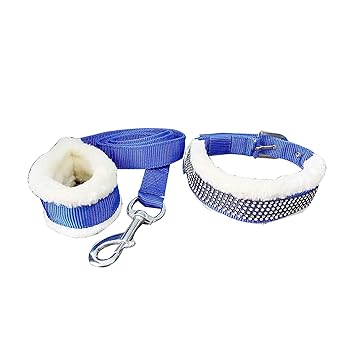 Soft Fur and Nylon Blue Dog Collar, Harness and Leash Combo Pack for Small, Young, Adult Breed Dogs