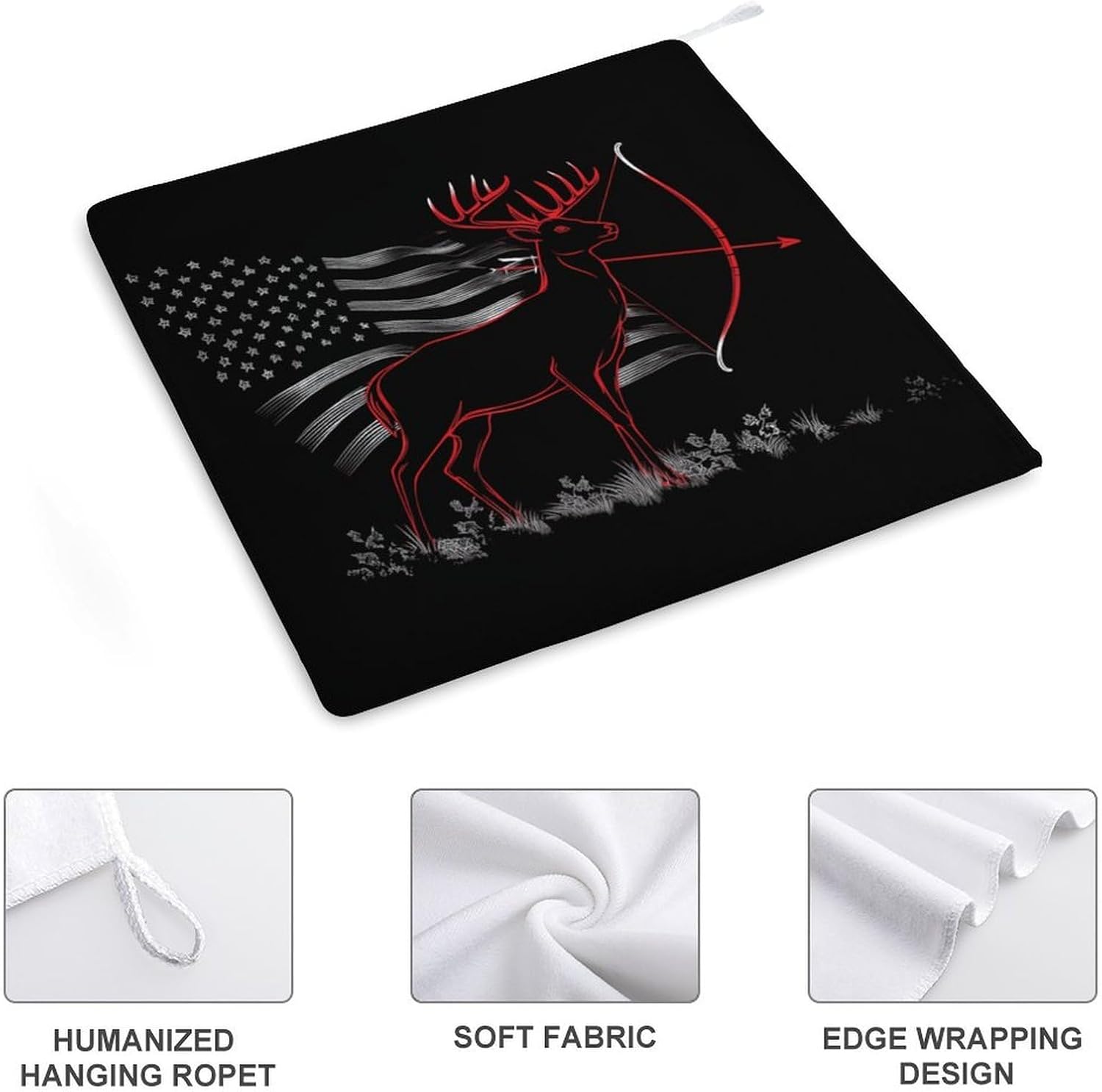 Vintage Deer Hunting US Flag Hand Towels for Bathroom Handkerchief | Absorbent,with Hanging Loop,Kitchen Towels,for Home Hotel,Soft