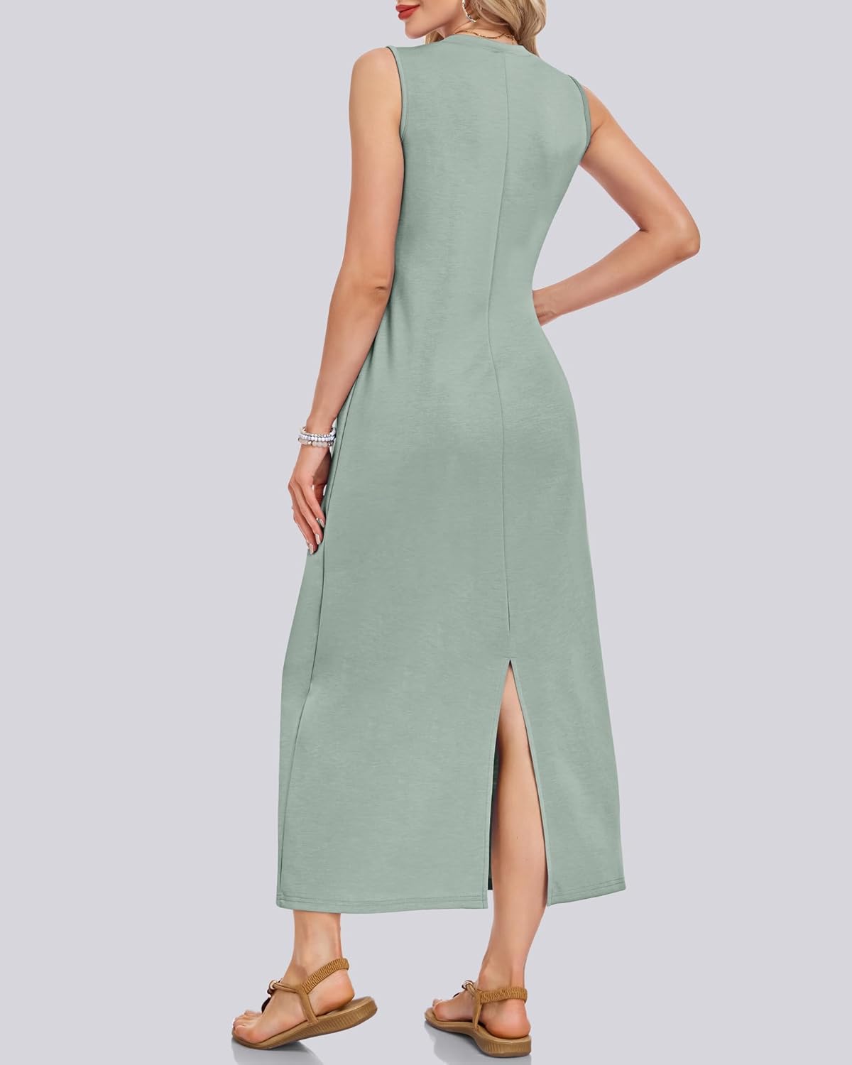 MISFAY Women Summer Maxi Dresses 2026 Casual V Neck Wrinkle-Free Long Sundress Slit Shirt Dress Vacation Outfits with Pockets - Image 2