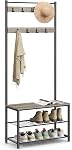 VASAGLE Rack de manteau d'entrée avec banc de chaussures, sac de chaussures avec arbre Hall, brun rustique et noir UHSR41BX