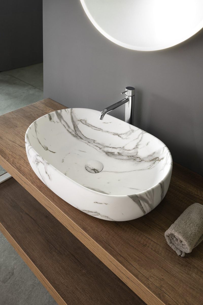 Sapho CALEO Keramik-Waschbecken zum Aufsetzen, 60x42cm, Bianco carrara