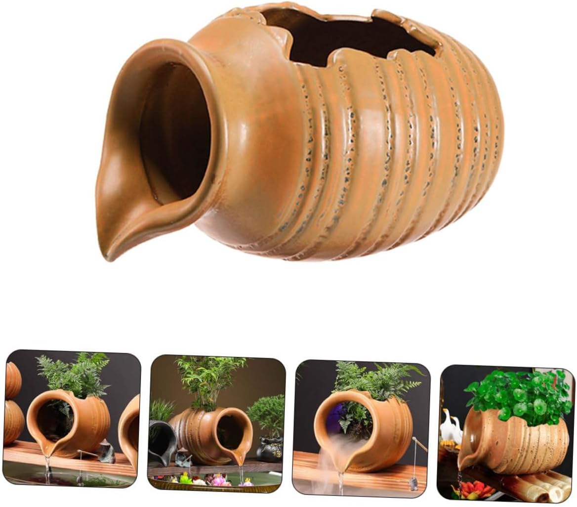 Ceramic Waterfall Fountain Jar Decor Outdoor Courtyard Decorative Fish Tank Pump Garden Decor Home