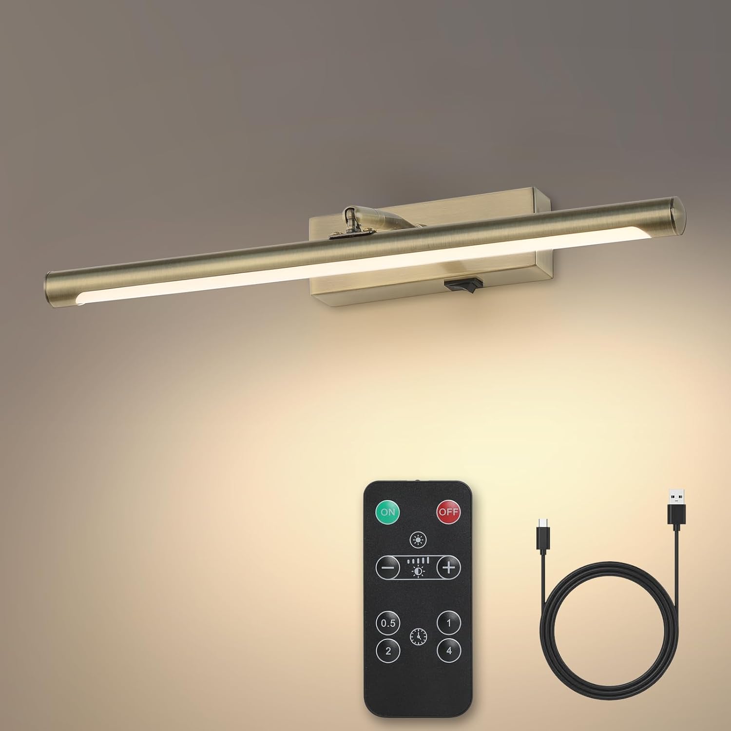 Picture Light for Wall Battery Operated, 16" Rechargeable Art Light with Remote and Timer for Painting, 3 Color Temps, Wireless Wall Light for Display, Artwork, Portrait, Gallery, Bronze