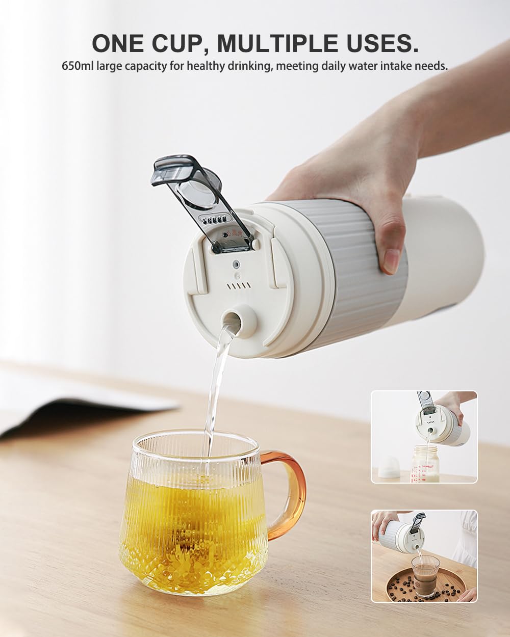 Travel Electric Kettle with Dual Interface Heating Europlug and USB C Port, 316 Stainless Steel, 650 ml Portable Tea Coffee Kettle Water Boiler, 6 ustawień temperatury, elektryczny podgrzewacz wody