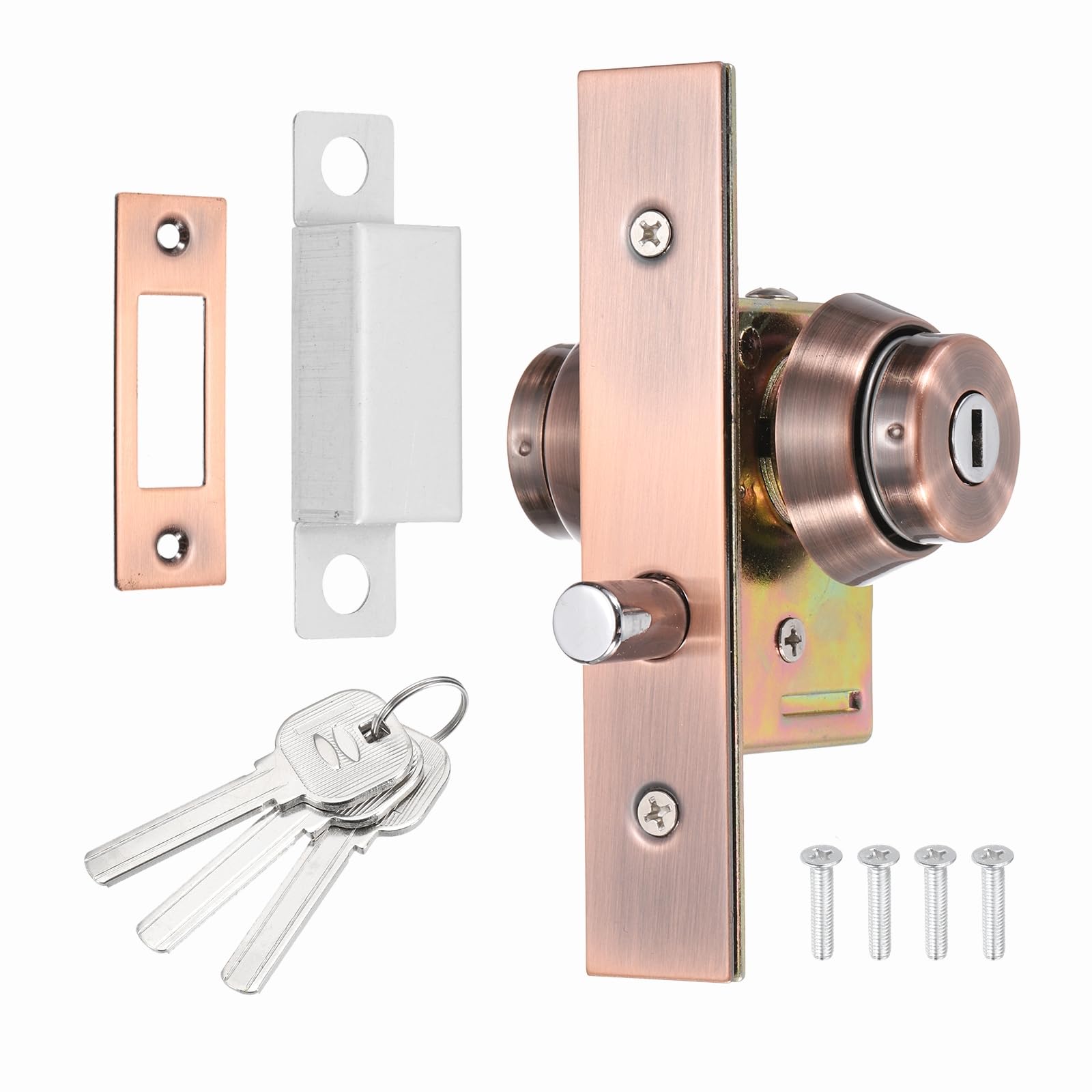 PATIKIL Storefront Door Mortise Lock, Commercial Deadbolt Mortise Lock Circle Bolt Glass Framed Central Door Lock Set with Double Cylinder and 3 Keys (1-1/8" Backset), Bronze