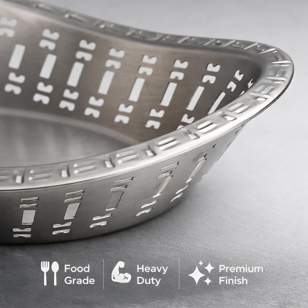 Gurubhai Equipments Stainless Steel Naan Serving Basket Set of 2 | Elegant Oval Bread Serving Basket with Intricate Laser-Cut Design | Ideal for Hotels, Restaurants, Catering & Home Dining 4