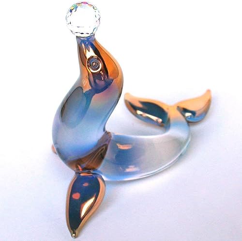 Miniatura 2 de Sea Lion Figurine of Hand Blown Glass with Crystal Ball