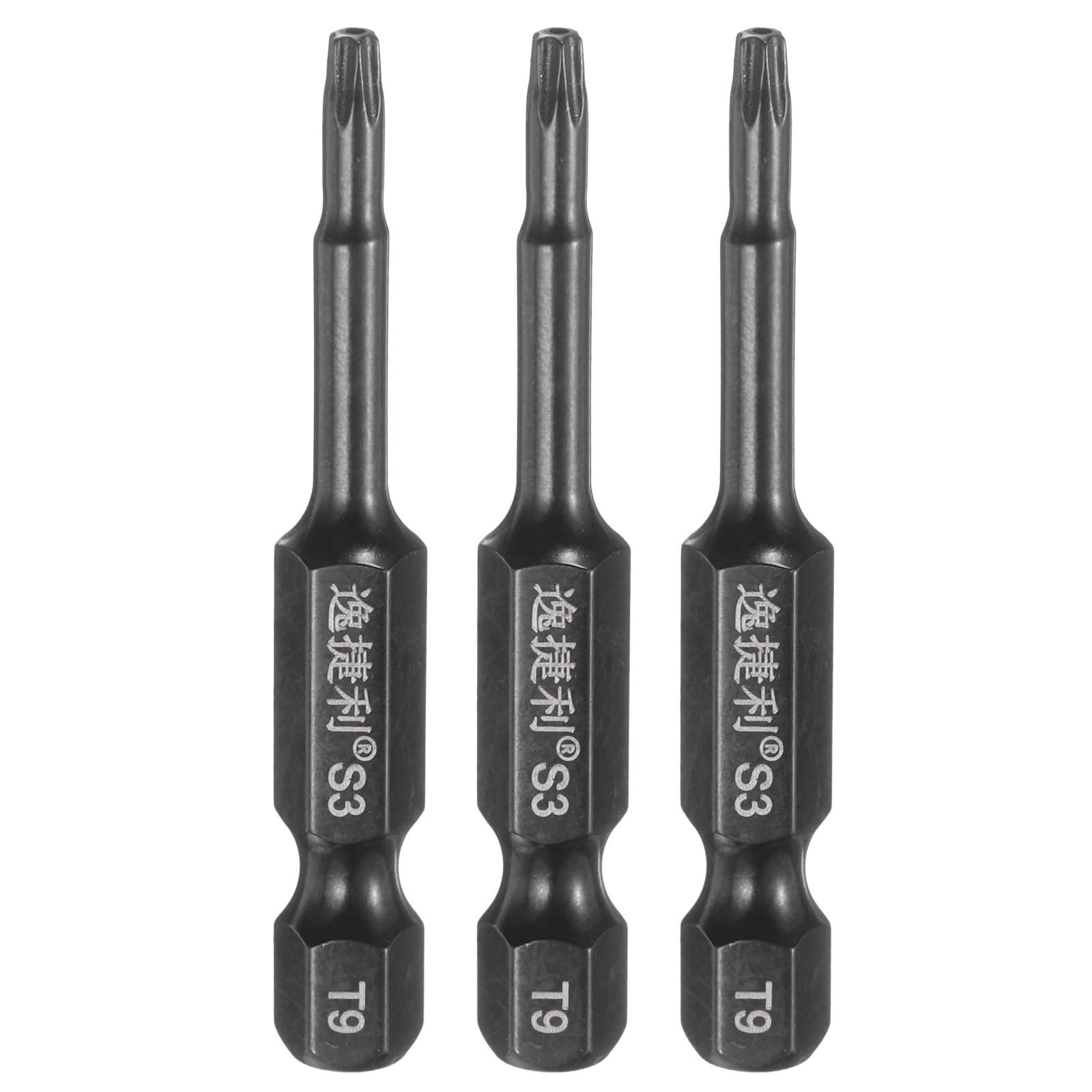 HARFINGTON 3pcs T9 Torx Screwdriver Bit 1/4" Hex Shank 50mm/2" Length S3 Steel Magnetic Tamper Proof Star 6 Point Head Hex Screw Driver Bits, Black