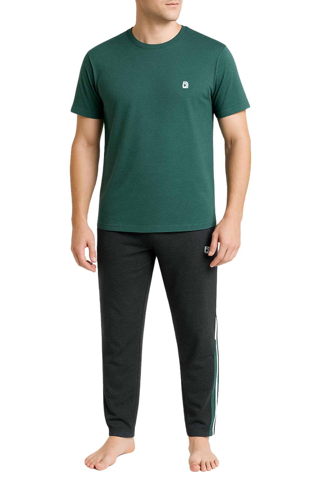 Bahob Men's Pyjamas Sets, Plain Short Sleeve Top and Bottoms Loungewear Set Soft Cotton Sl...