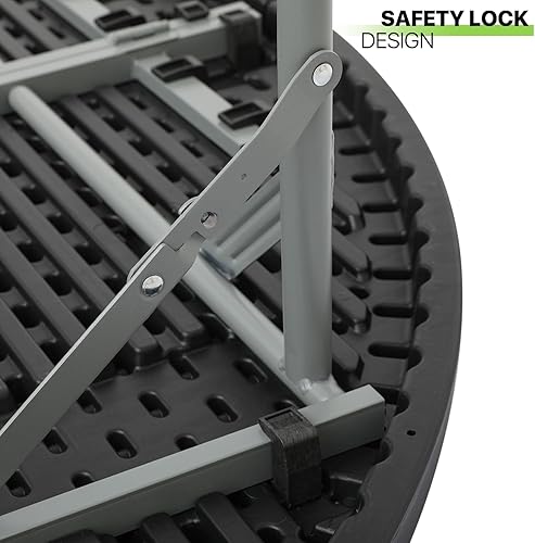 Miniatura 5 de Magshion Mesa plegable redonda de 65 pulgadas, mesa de plástico plegable de 5 pies con asa de transporte para exteriores, boda, fiesta, evento,