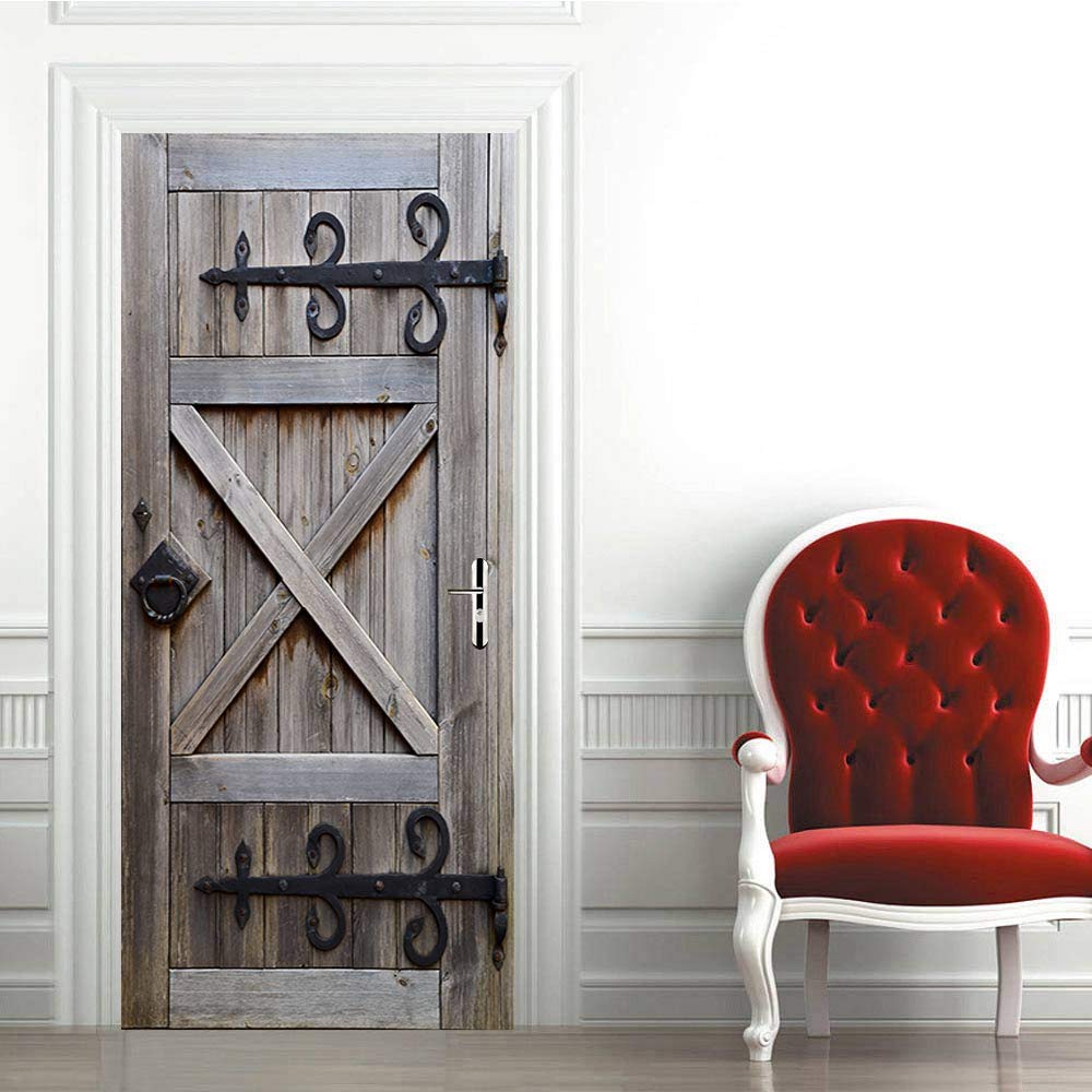 Sticker Porte Imitation Bois – 77x200cm, Auto-adhésif PVC, Facile à Poser, Décoration Salon/chambre