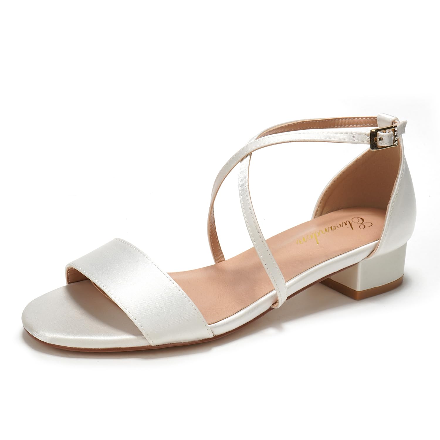 Elivandon J1584 Damen Satin Niedriger Absatz Abend Sandalen Offene Zehen 3cm Blockabsatz Satin Pumps Abend Party Braut Hochzeit Schuhe