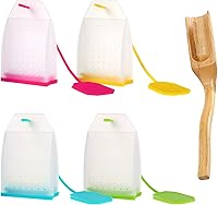 Vista 1 de Infusor de té de silicona, paquete de 4 bolsas de filtro de té de hojas sueltas con cuchara