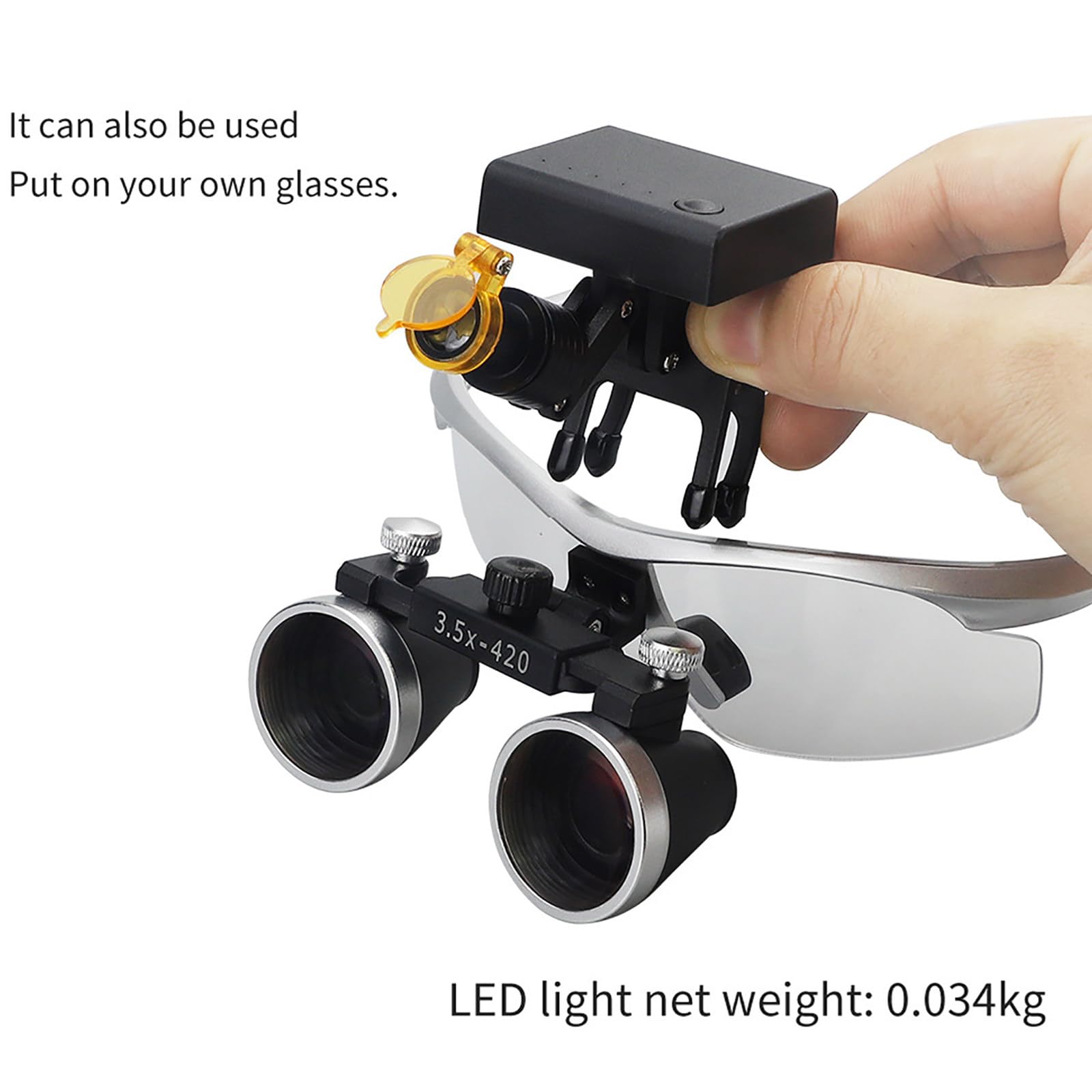 Lupas Binoculares Dentales, Aumento De 2,5X / 3,5X, con Linterna Frontal Led De 5W, Distancia De Trabajo: 320-42mm, 4 Niveles De Brillo Ajustable, para Laboratorios Dentales. E-3.5X