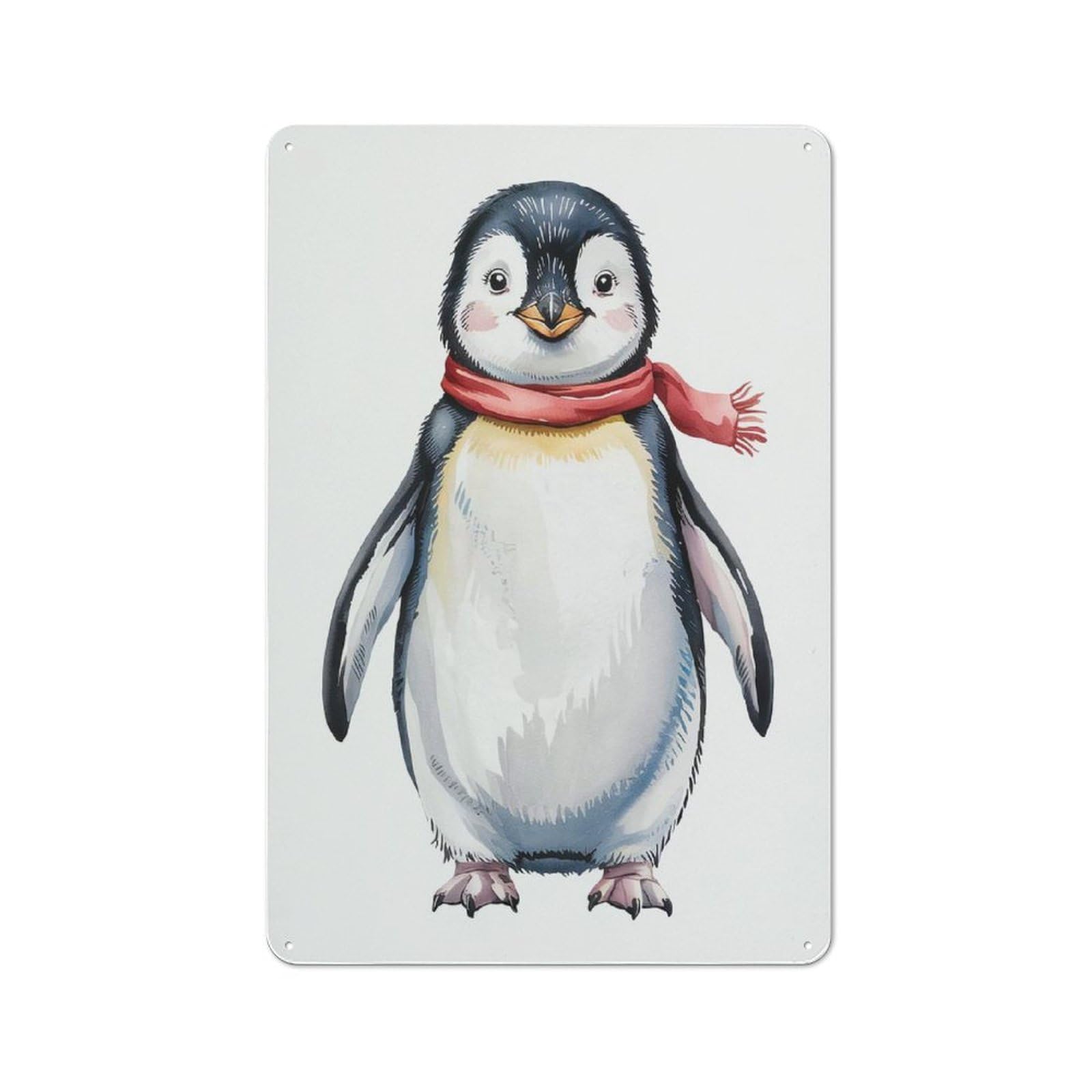 Junmoney Style-3 Metal Wall Sign 30X20cm Featuring Cute Penguin Watercolor For Living Room Wall, For Metal Sign Collectors, For Garage And Workshop Walls