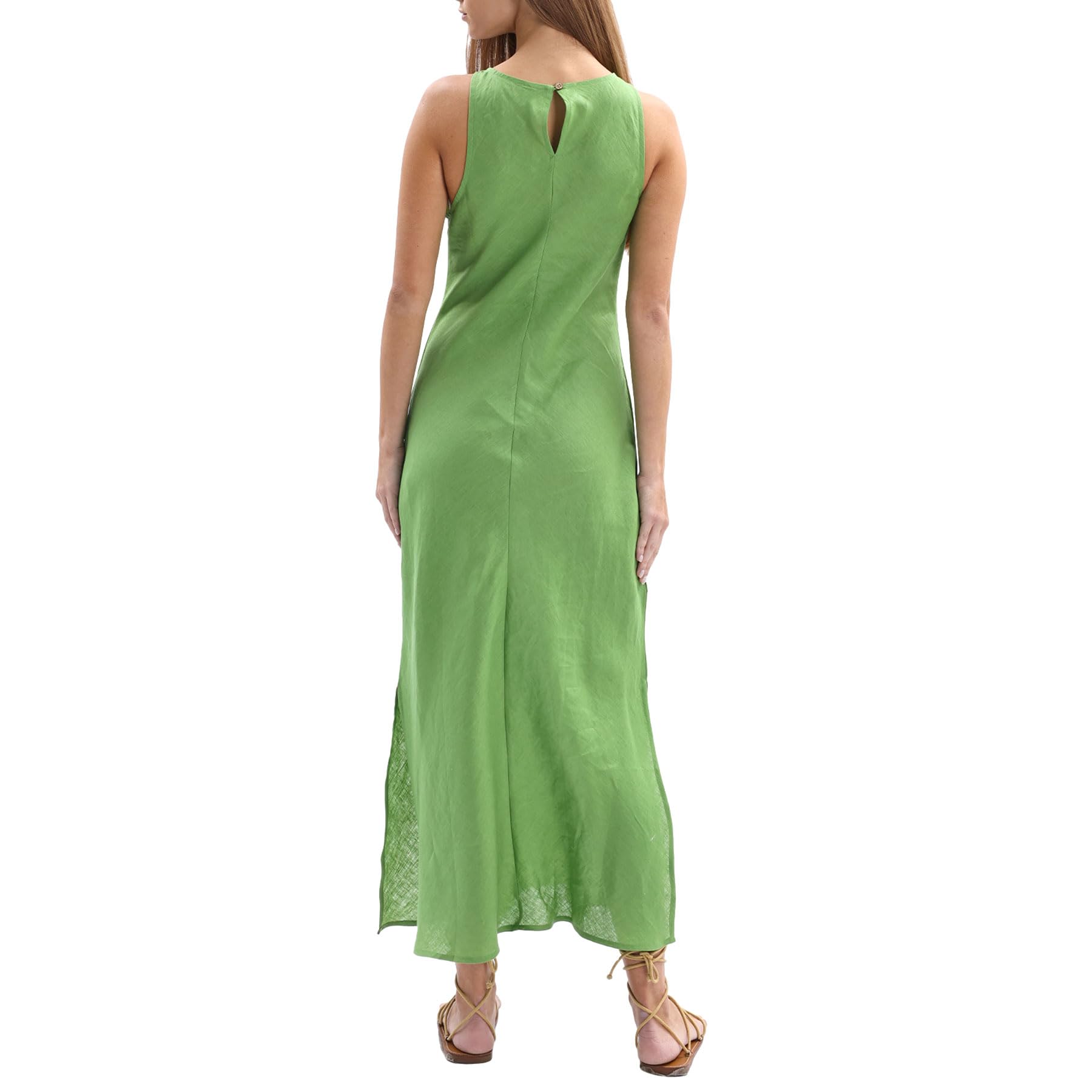 Amazhiyu Leinenkleider Damen Sommer Lang Sommerkleid Leinen Mit Schlitz