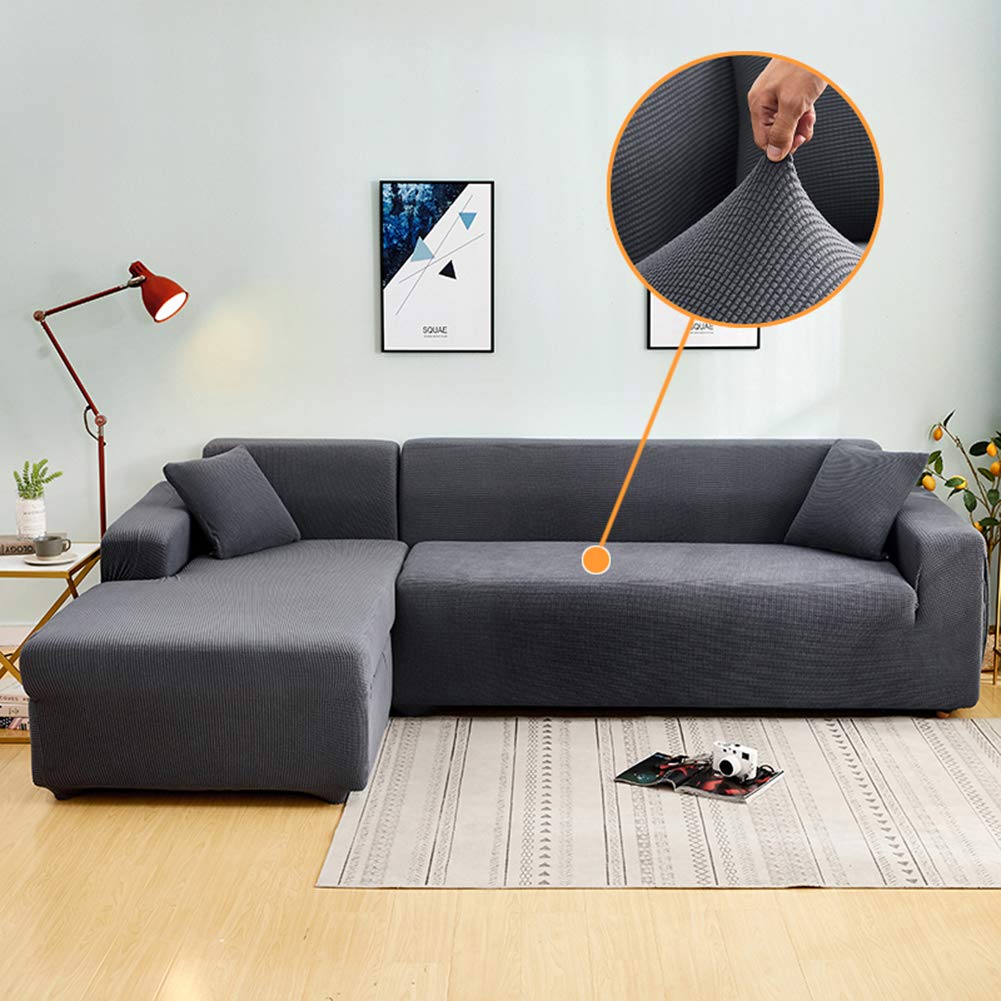 DULPLAYAnti-slip Waterproof Armchair Loveseat 1 2 3 4 Seater Sofa Slipcovers,l Shape High Stretch Sofa Slipcover Solid Color Sofa Towel Gray Loveseats 57~73inch