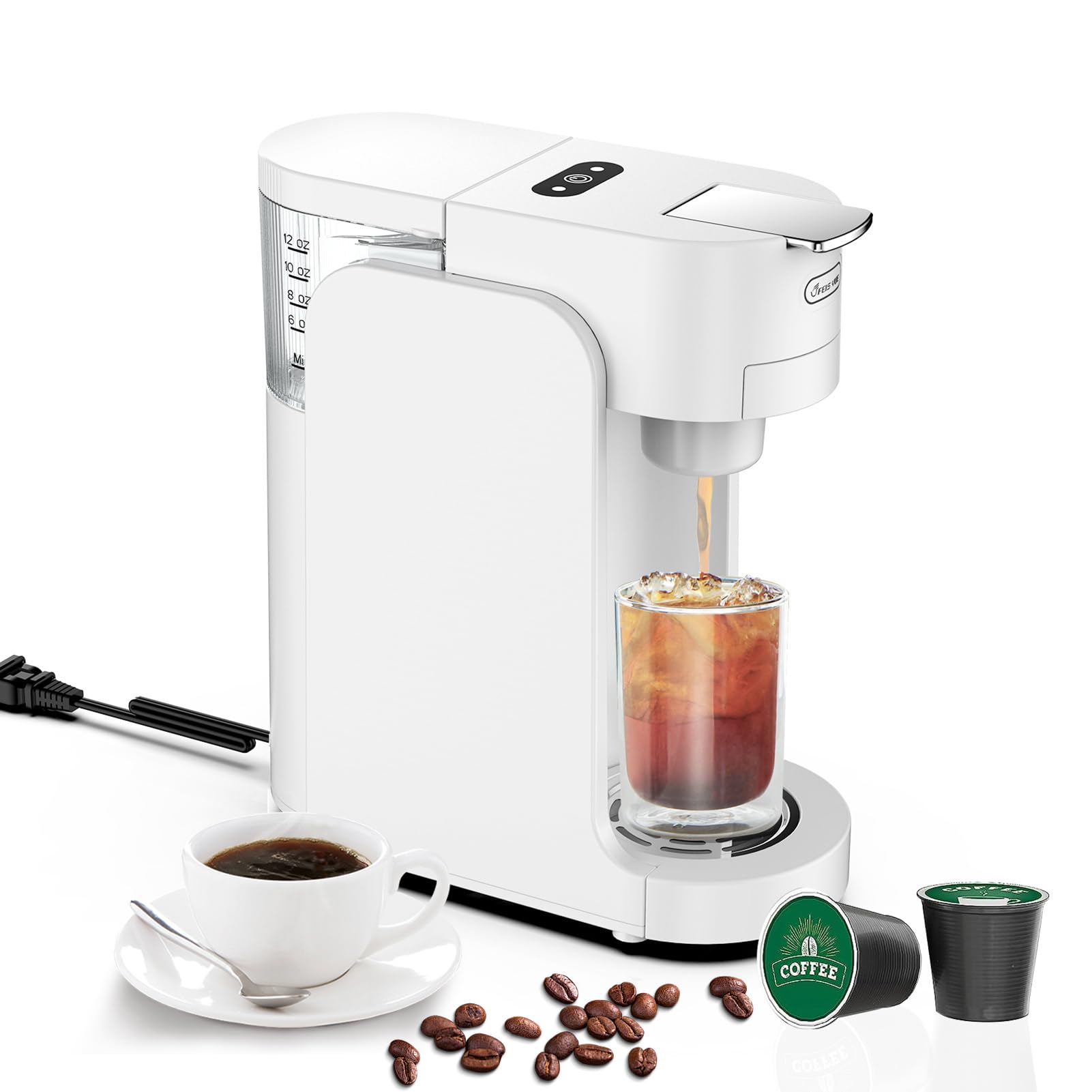 Ekspres do espresso, ekspres do kawy na kapsułki ze zbiornikiem na wodę 350 ml, regulowany uchwyt na kubek, funkcja automatycznego zamykania kapsułek K-Cup, idealny do domowego parzenia cappuccino i