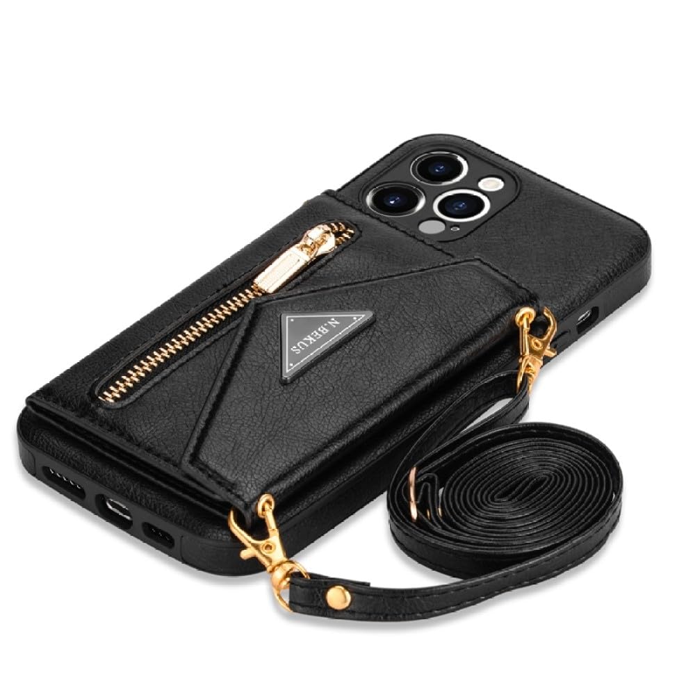 Étui portefeuille en cuir avec fermeture éclair pour iPhone 14 Pro, noir - 7