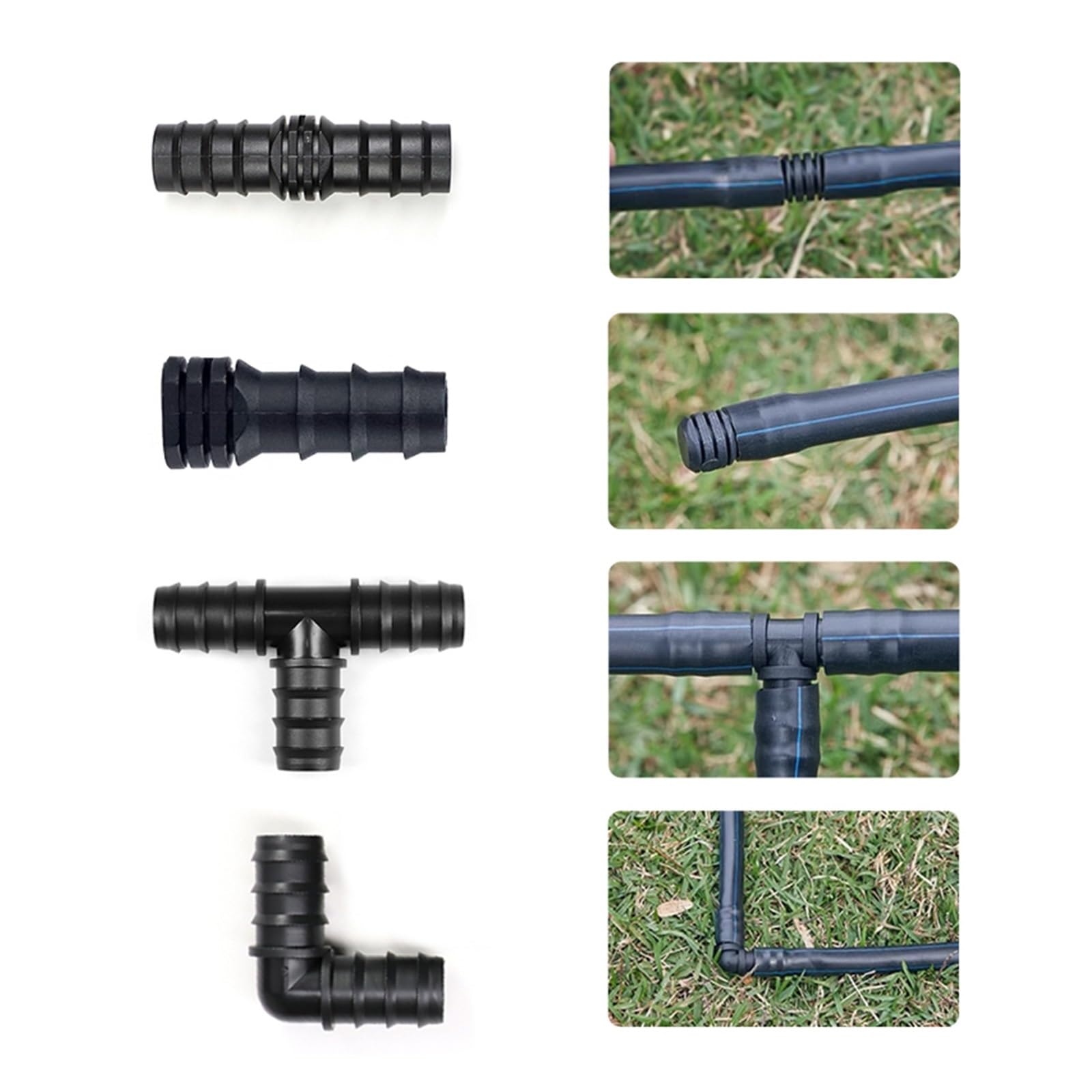 Junta de tubería de PE, conector de codo recto en T de 16mm, 20mm y 25mm, conector de manguera rociadora for riego de invernadero(Straight,25mm,50 pieces)