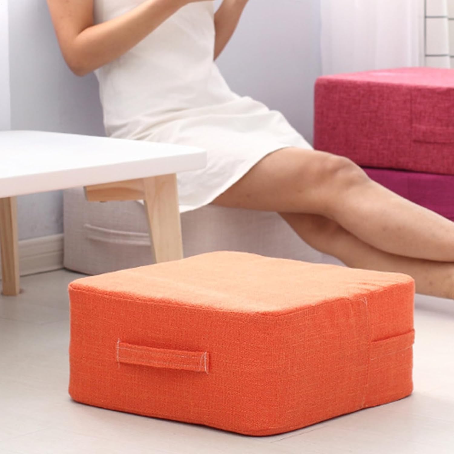 Cojín de Suelo Tatami Lavable de algodón y Lino, Grueso y cómodo, portátil con asa para meditación