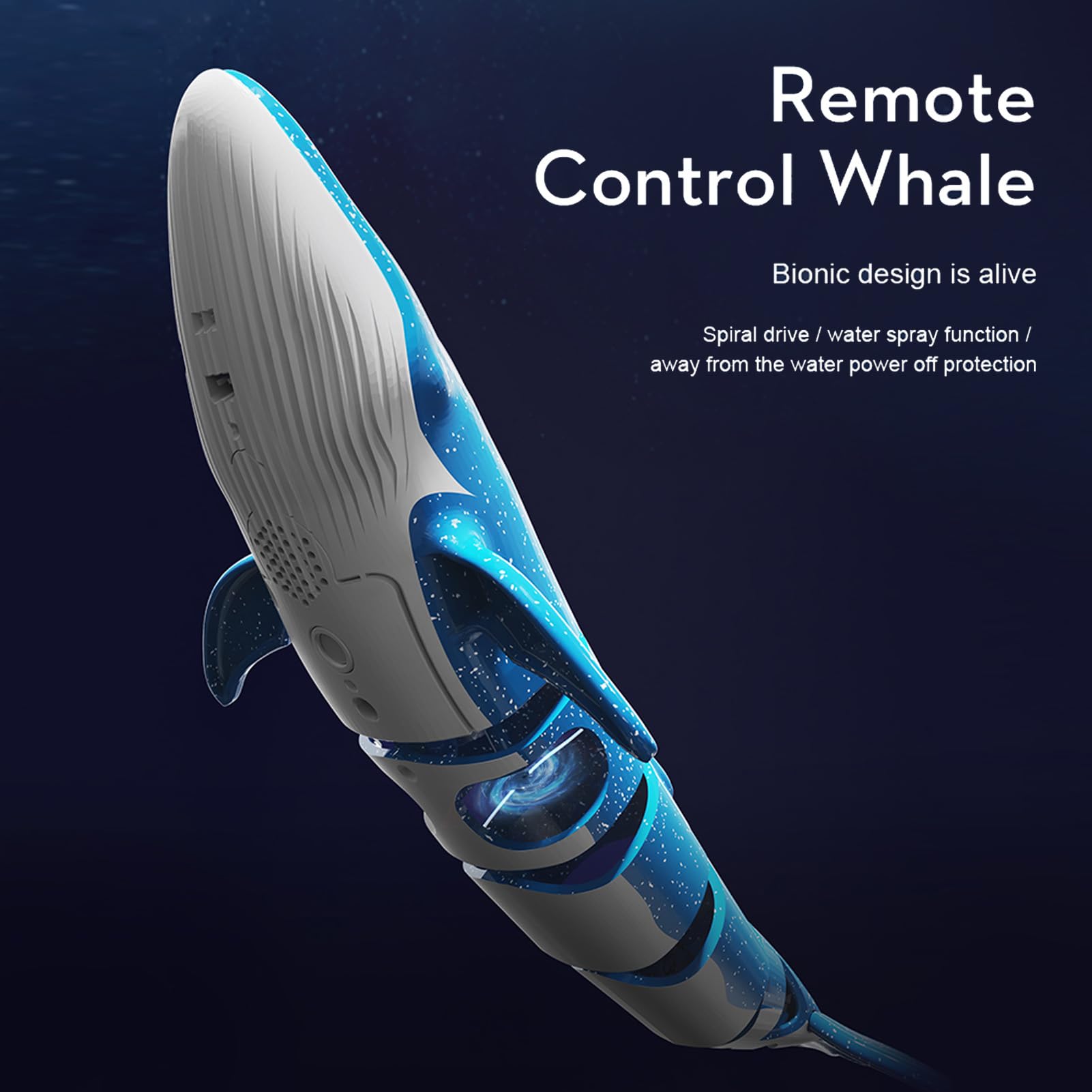 Baleine RC Jouet, Télécommande Baleine Jouet Haute Simulation 2,4 GHZ Plastique ABS pour Piscine (Bleu)