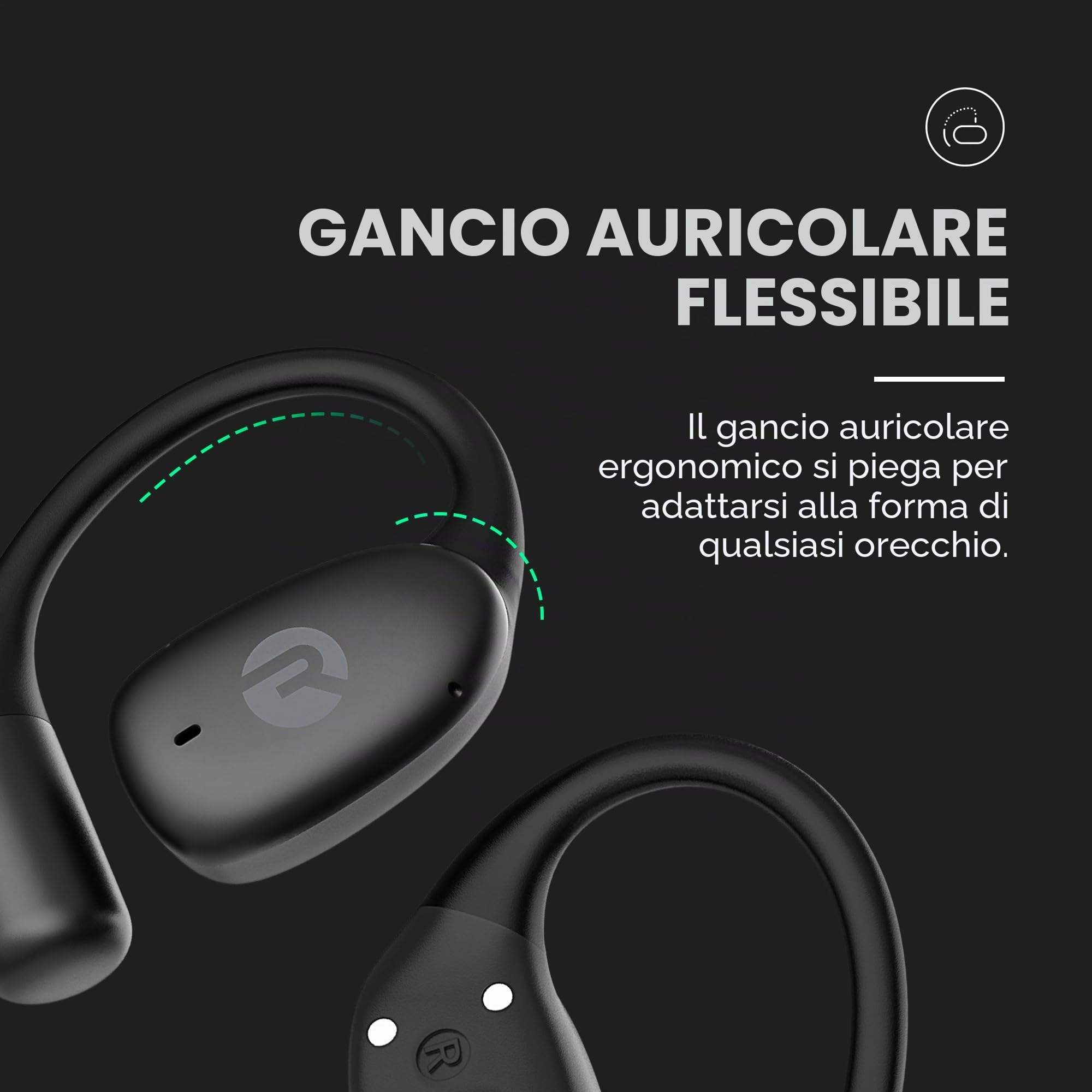 Raycon Essential Open Earbuds – True Wireless Open Ear Bluetooth 6.0 Cuffie, Ultra-Leggero, Comfort Hook Design, IPX5 Resistente all'acqua, 36 ore di durata della batteria (viola)