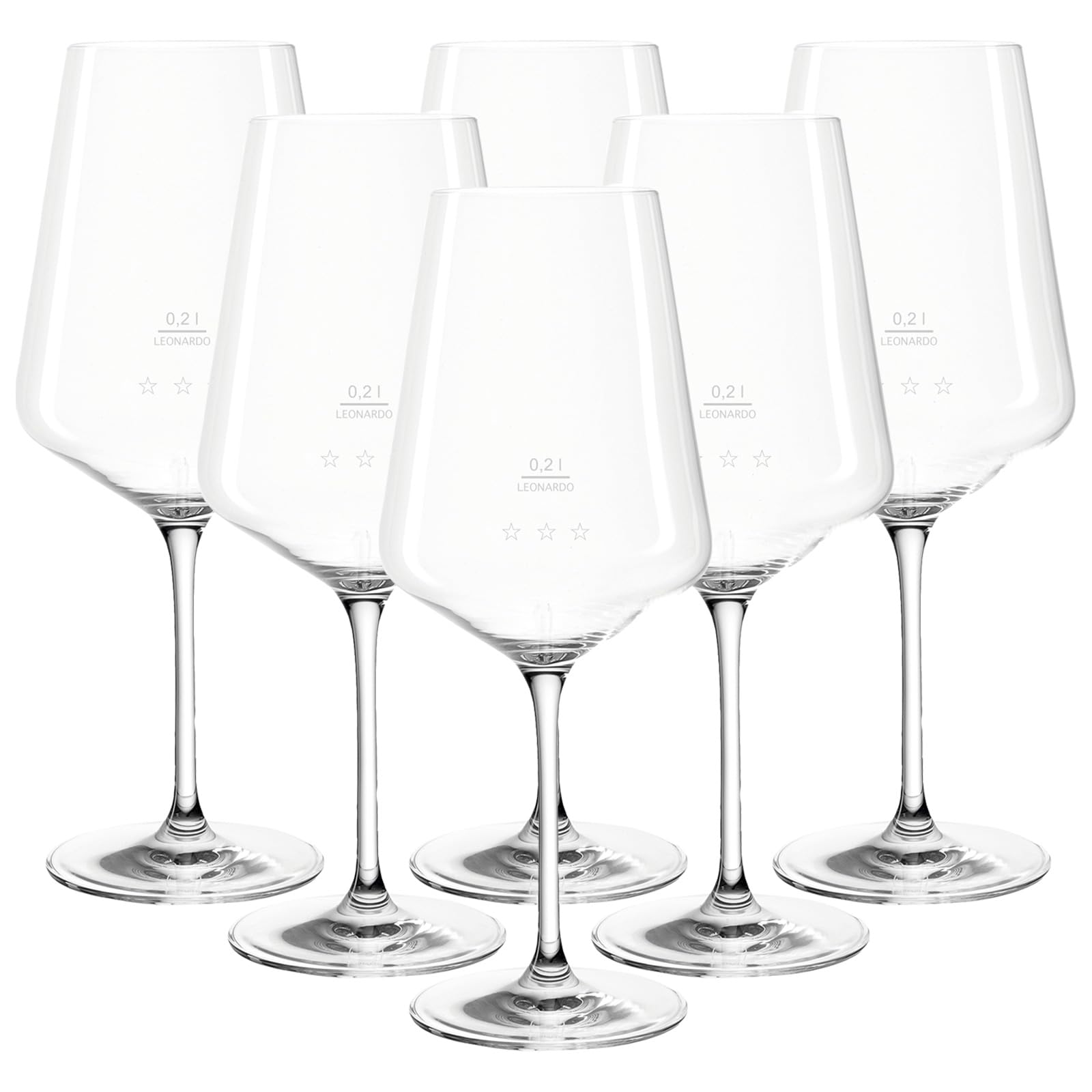 LEONARDO HOME Juego de 6 copas de vino tinto Puccini Gastro Edition, copas de vino calibradas con 0,2 l – Calibre y 0,1 l – Línea auxiliar, relleno de borde 750 ml, vasos normalizados para hoteles y