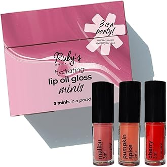 Lip Kit, Lip Oil Gloss Minis Sunrise|Hydrating, Non Sticky & Non Drying Formula|Long Lasting Moisturizing Effect (Pack of 3) - Malibu, Pumpkin Spice and Cherry Shades