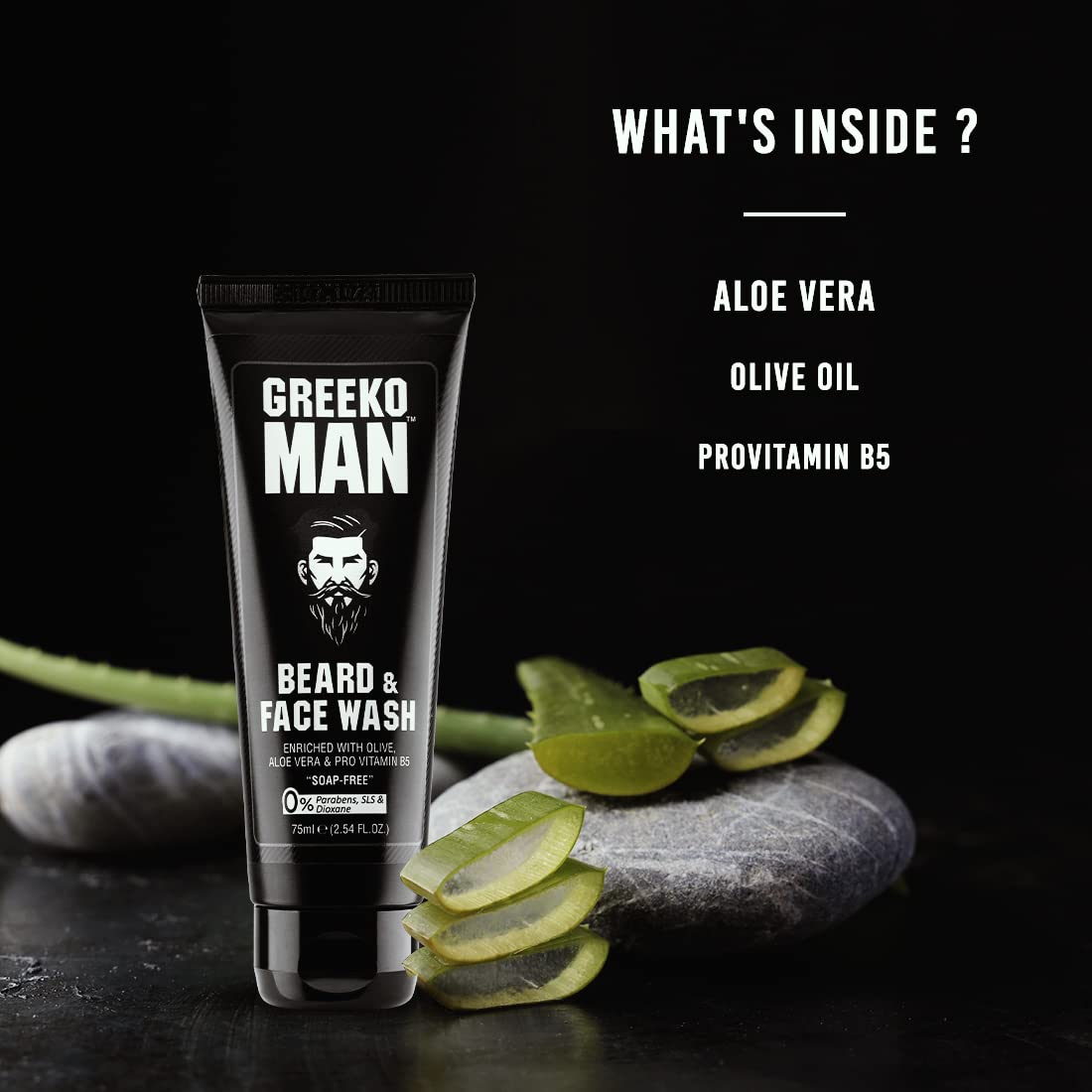 Vasu Greek Man Beard and Facewash - rich in Olive, Aloe Vera and Provitamin B5 - Clez and Hydrate Skin and Beard | Gives smooth, clear and fresh looking skin and beard - 75 ml Vasu Greek Man Beard and Facewash - rich in Olive, Aloe Vera and Provitamin B5 - Clez and Hydrate Skin and Beard | Gives smooth, clear and fresh looking skin and beard - 75 ml