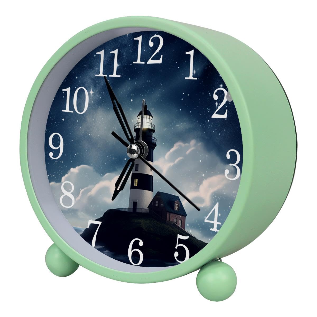 Luoweisi Alarm Clock Lighthouse, Silent Non-Ticking with Night Light