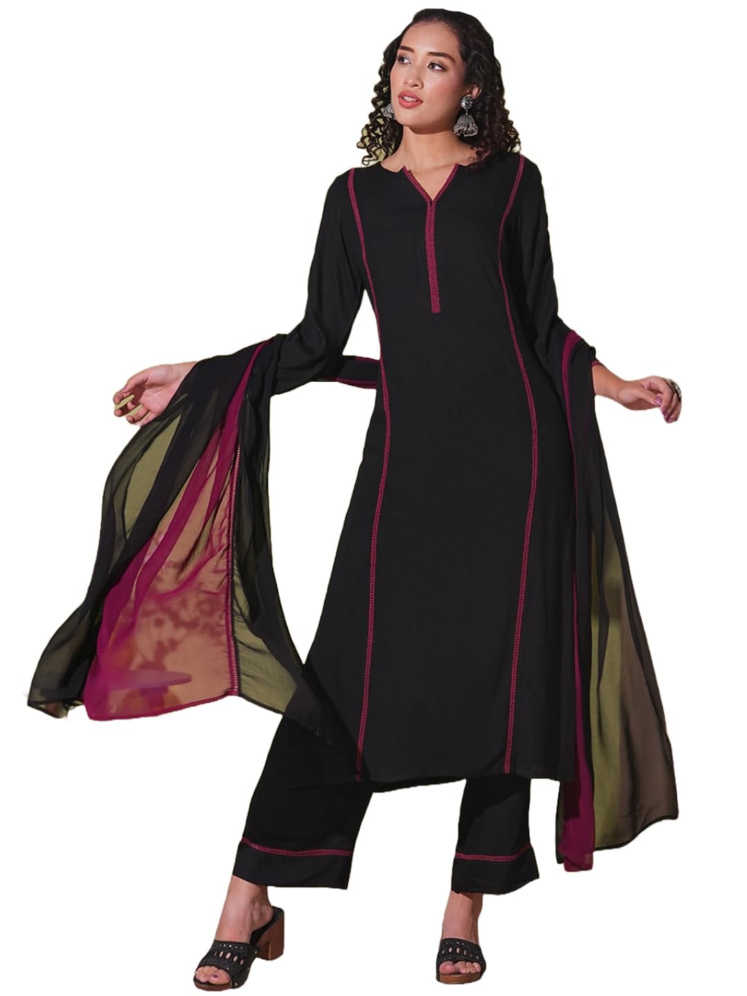 gosriki Women's Rayon Viscose Straight Solid Kurta with Pant & Dupatta-picture-43