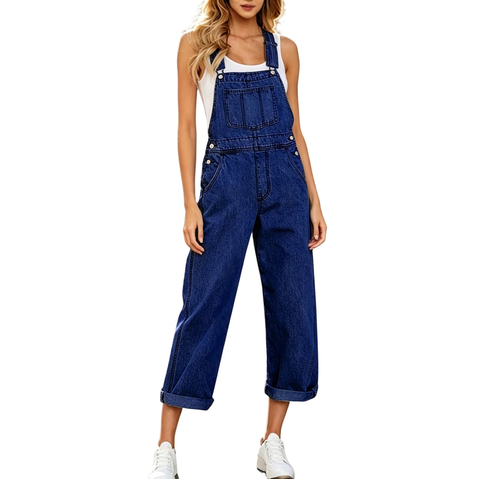 Pantalones de peto para mujer Jeans con tirantes ajustables y bolsillos, mono holgado para el tiempo libre sin mangas pantalones largos monos mono casual pelele bolsillos holgados vaqueros mono