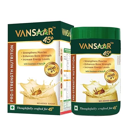Vansaar 45+ Pro-Strength Nutrition 400g| Complete Nutrition Health drink for Men & Women| Muscle, Bone, Joint health| High Absorption Protein rich| 24 Strength Vitamins, Minerals, Herbs incl. Gokshura