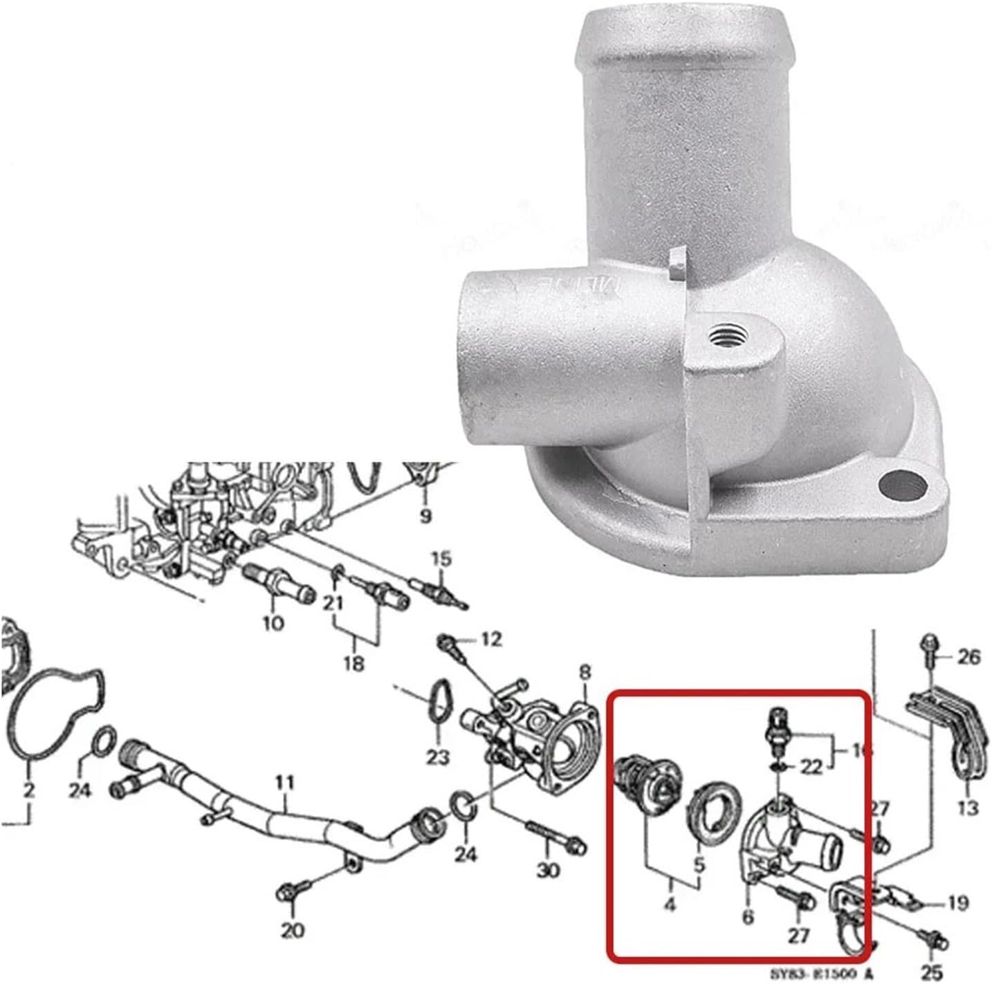 1/2/3/4 PCS Water Coolant Outlet Inlet Compatible Accord 1994-2000-2002 Odyssey 1995-98 19320-P0A-010 19311-P0A-000 37773-P13-004(1 SET (2pcs))