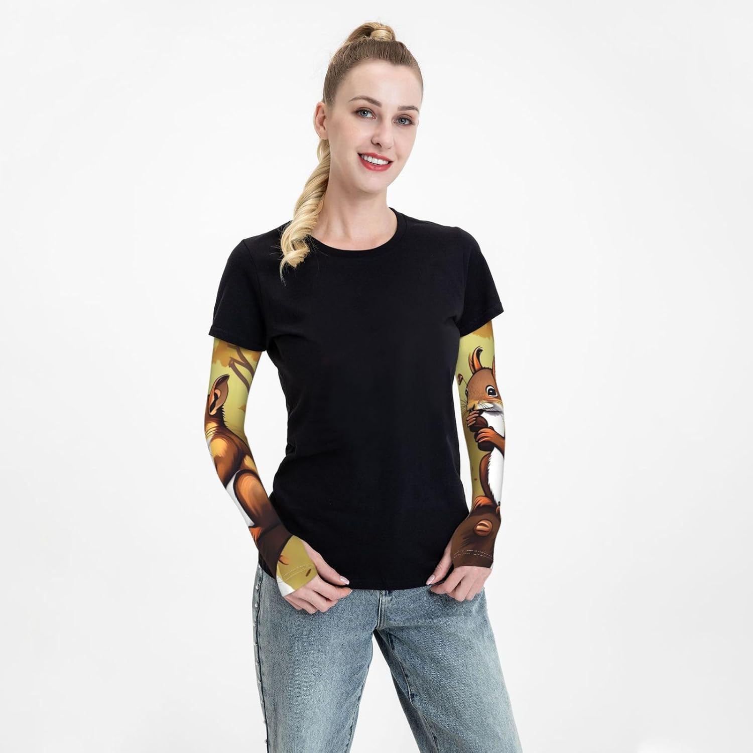 Nut-eating squirrel Arm Sleeve for Men Women UV Protection Cooling Sun Sleeves Compression Tattoo Sleeve Cover